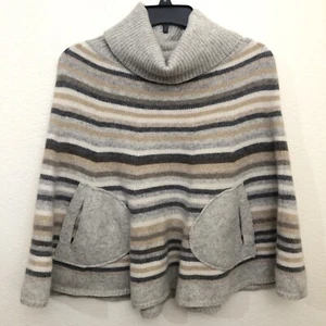 GAP Womens XS/S Turtleneck Poncho Sweater Pockets Striped Knit 100% Lambs Wool - Picture 1 of 14
