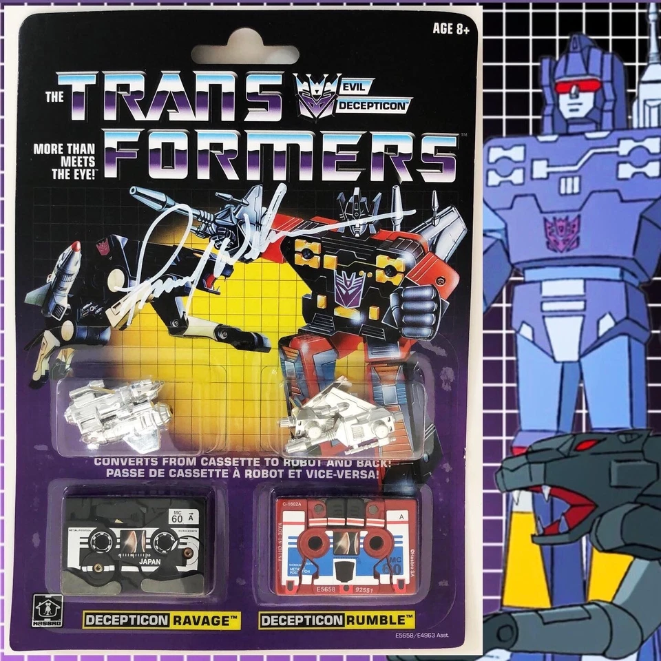 Transformers G1 Walmart reedición Ravage & Rumble MOSC firmado por Frank Welker JSA Foto 1 de 4