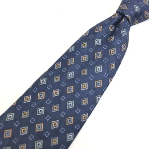ERMENEGILDO ZEGNA Tie Blue Geometric All Over Print 100% Silk Made in Italy - Picture 1 of 9