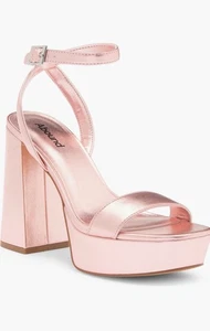 Nuovo.! Abbondanti sandali eleganti Monica plateau taglia 7,5M rosa cinturino metallizzato stupendi - Foto 1 di 7