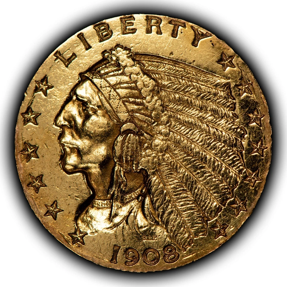 1908 G$2.50 Indian Head Gold Quarter Eagle - Authentic US Coin - SKU-G5678 - Image 1 of 4