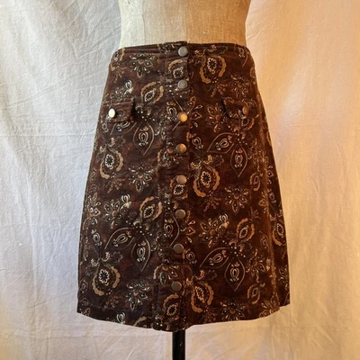 Joe Browns Falda Mujer Pana Marrón Paisley Terciopelo Corto Talla 16 Abotonada Foto 1 de 4