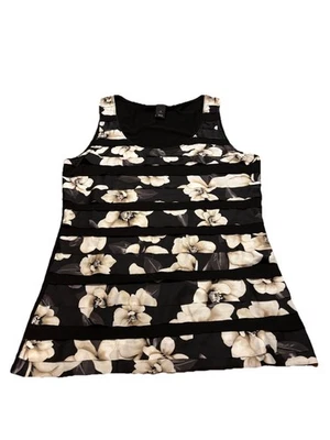 White House Black Market Black Floral Ruffle Layer Tank Top Blouse Size Small - Image 1 of 4