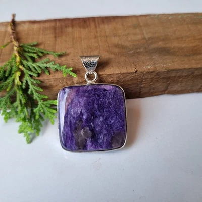 Colgante cuadrado de piedras preciosas Charoite plata de ley 925 madre regalo colgante PG7008 Foto 1 de 4