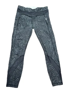 Lululemon Leggings Womens Small Black White Speed Tight Running Mesh Zip Print - Picture 1 of 5