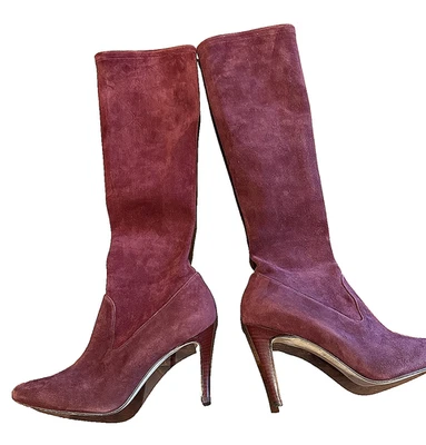 Редкий винтажный Manolo Blahnik итальянская замша красный загрузки каблуки (размер США 6,5 / IT 37) - Изображение 1 из 3