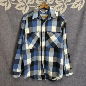 Vintage 80er JCPenney Big Mac blau kariert zwei Taschen Baumwolle Flanell M hergestellt in den USA  - Bild 1 von 6