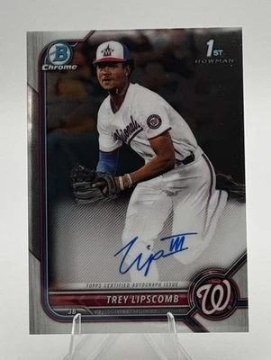 2022 Bowman Draft Chrome Draft Pick Autographs Trey Lipscomb #CDA-TLB Nationals - Image 1 of 2