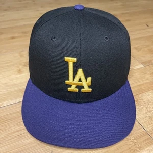 New Era 59FIFTY Los Angeles Dodgers LA Black Purple Gold Fitted 7 3/8 Hat MLB - Picture 1 of 20