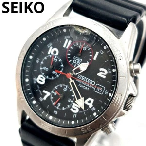 Seiko Chronograph Diver Watch 100M Quartz Model 7T92-0DX0 Black Silver Tone - Picture 1 of 9