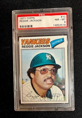 Tarjeta de béisbol 1977 Topps #10 Reggie Jackson New York Yankees (HOF) PSA 8 casi nueva-como nueva Foto 1 de 2