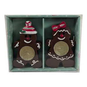 Gingerbread Boy And Girl Christmas Tealight Holders Candles Glittering Goodies - Picture 1 of 12