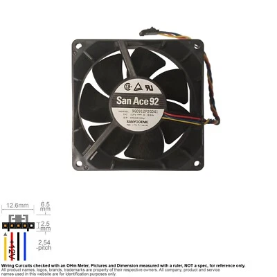 Fan Muffin Cooling DC 12V DC12V 12VDC  92mm 92x92x32 Sanyo Denki 9G0912P2G041 - Image 1 of 3