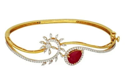 2.45ct Natural Round Diamond Ruby 14k Yellow Gold Wedding Anniversary Bracelet - Image 1 of 3