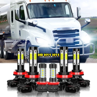 For Freightliner Cascadia Combo 6x H11 LED Headlight Bulbs+Fog Lights - Image 1 of 4