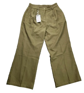Women Loose Pleated Front Long Pants Wide Leg Trousers Solid Brown Large - Picture 1 of 10