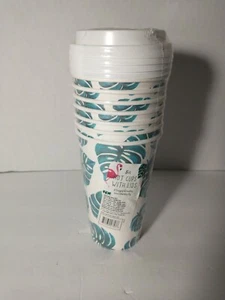 8 Count Hot Cups With Lids Summer Pattern With Palm Leaves Brand New/Sealed - Picture 1 of 4