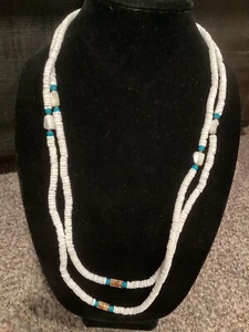 Necklace Womens Costume Jewelry White shells with teal/brown Beaded - Picture 1 of 3