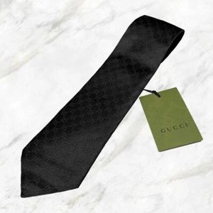 New Unused Gucci Neck Tie Black Skinny GG Check 100%Silk Made in Italy - Picture 1 of 5