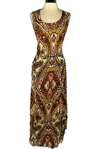 DENIM 24/7 Plus Size 14W 16W Maxi Dress Brown Rust Beige Sleeveless Crinkle - Picture 1 of 5