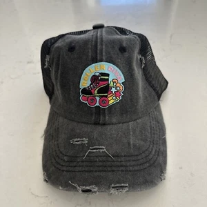 Women’s Retro Black Denim Mesh Adjustable Roller Skate Diva Patch Trucker Hat - Picture 1 of 4