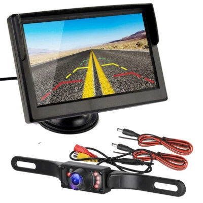 License Plate Parking Backup Night Vision Camera w/ 5" Car Rear View Monitor - Image 1 of 4