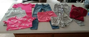 Girls 8 PC CLOTHING LOT Jeans GRAY CROPPED SWEATS Pink Unicorn Tee SHORTS Size L - Picture 1 of 5