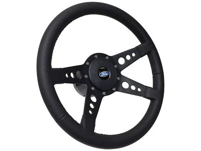 1964-72 Ford Truck 9-Bolt Black Leather Steering Wheel Kit, 4-Spoke Holes - Image 1 of 4