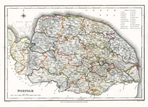 Vintage English County Map of Norfolk 1848 Repro Print Poster A3 A4 - Picture 1 of 5