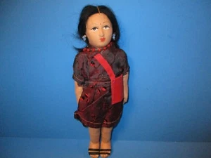 Vintage Stockinette Face Cloth Doll Hand Painted Asian Souvenir Woman Girl 8 " - Imagen 1 de 4
