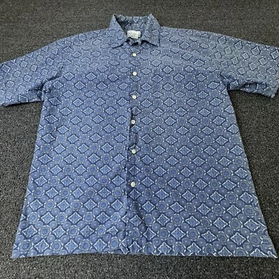 Vintage Arizona Jeans Co Shirt Mens Medium Blue Geometric Short Sleeve Button Up - Image 1 of 4