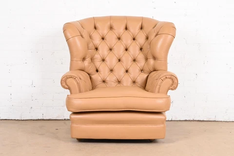 Vintage Tufted Leather Chesterfield Wingback Lounge Chair Cover