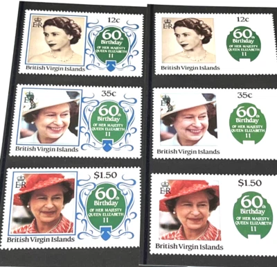 British Virgin Islands 1986 QUEEN ELIZABETH II 60th Birthday  Missing blue. - Image 1 of 3