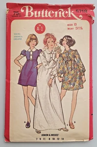 VTG 70s Butterick Sew Pattern 5718 Misses High-Waisted Dress 3 Lengths Sz 8 CUT - Picture 1 of 3