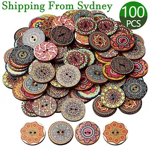 100 Mixed Vintage Wood Buttons Flower DIY Sewing Craft Buttons 2 hole Decorative - Picture 1 of 10
