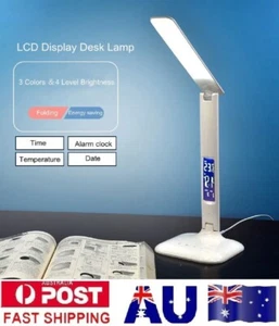 Folding Desk LED Lamp Touch Dimming 3 Colors Alarm Clock Date Time Temperature - Picture 1 of 9