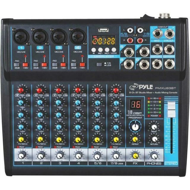 PE Pyle Bluetooth Pro Audio DJ Sound Mixer 8 Channels - Image 1 of 1
