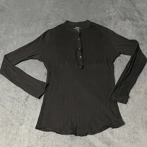 Majestic Paris Henley tee Womens 2 Small Black Long Sleeve Cashmere Blend Shirt - Picture 1 of 4