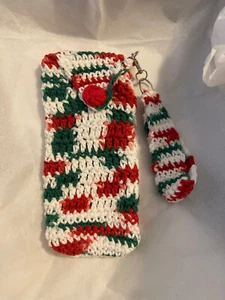 Bolso Hipster de Crochet iPhone Rojo Blanco Verde 100% Algodón Bolso Embrague Nuevo Excelente - Imagen 1 de 2