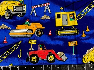 Tina SCRAP 9"x21" Bulldozer Construction Crane Dump Truck Toy Boy Cotton Fabric - Picture 1 of 1