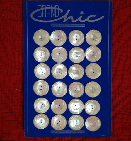 ANTIQUE FRENCH GRAND CHIC  MOTHER OF PEARL LG CARVED BUTTONS on CARD c1920 Cover