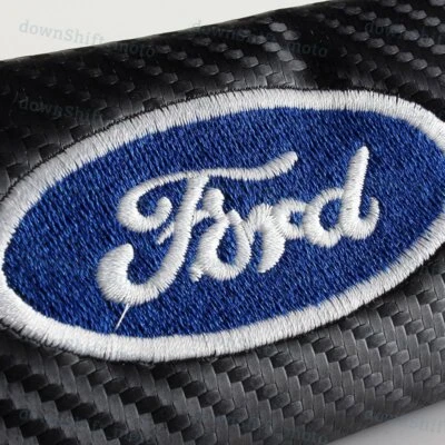 1 SET Black Carbon Look Seat Belt Cover Shoulder Pads Embroidery for Ford Racing - Image 1 of 4