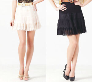 Women's Summer Lace Mini Skirt with Delicate Edge Size S / M / L Black Cream