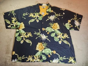 Tommy Bahama 100% Silk Shirt Mens 2XL Black Button Up Loop Collar Cactus Flowers - Picture 1 of 13