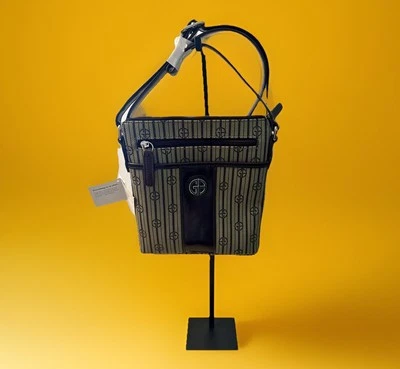 Bolsa tiracolo listrada marrom Giani Bernini nova com etiquetas alça ajustável fecho com zíper - Imagem 1 de 4