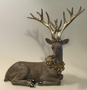 MacKenzie Childs Farmhouse Holiday Christmas Large Resting Deer Figurine Gold - Picture 1 of 16