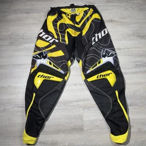 Thor Core Mens Motorcycle Pants Black Yellow Size 32 Motocross Leather Racing - Picture 1 of 13