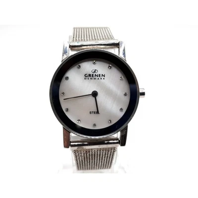 Reloj Grenen Dinamarca Nuevo Batería Cuadrante MOP Indicadores Diamante Tono Plateado Mujer Foto 1 de 4