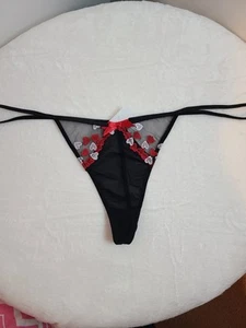 NWT Just Sexy Lingerie Embroidered Hearts Mesh Thong Panty Size 3X Black Red - Picture 1 of 5
