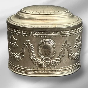 Vintage Jewelry Trinket  Casket Box Victorian Style Velvet Silver Plated - Picture 1 of 13
